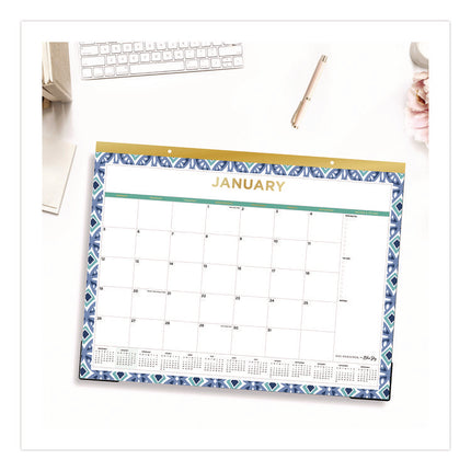 Tile Desk Pad Calendar, Geometric Artwork, 22 x 17, White Sheets, Gold Headband, Clear Corners, 12-Month (Jan to Dec): 2025