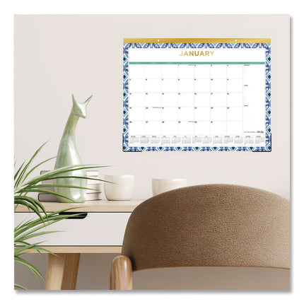 Tile Desk Pad Calendar, Geometric Artwork, 22 x 17, White Sheets, Gold Headband, Clear Corners, 12-Month (Jan to Dec): 2025