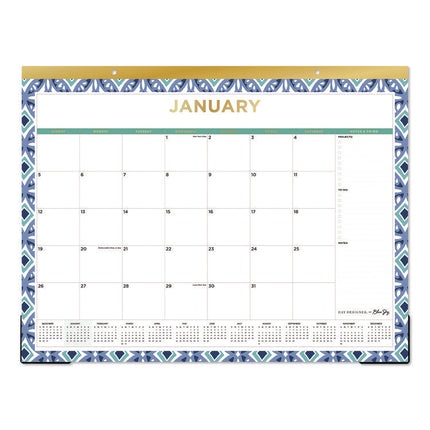 Tile Desk Pad Calendar, Geometric Artwork, 22 x 17, White Sheets, Gold Headband, Clear Corners, 12-Month (Jan to Dec): 2025