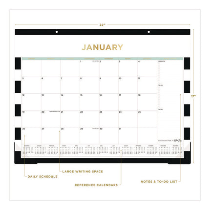 Day Designer Rugby Stripe Desk Pad Calendar, 22 x 17, White/Black Sheets, 12-Month (Jan to Dec): 2025