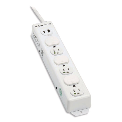 Safe-IT Medical-Grade Power Strip with Antimicrobial Protection, 6 Hospital-Grade Outlets, USB Charging, 2 ft Cord, White