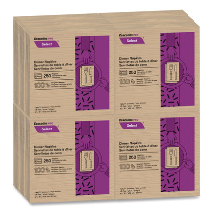 Select Dinner Napkins, 1-Ply, 16 X 15.5, Natural, 250/pack, 12 Packs/carton
