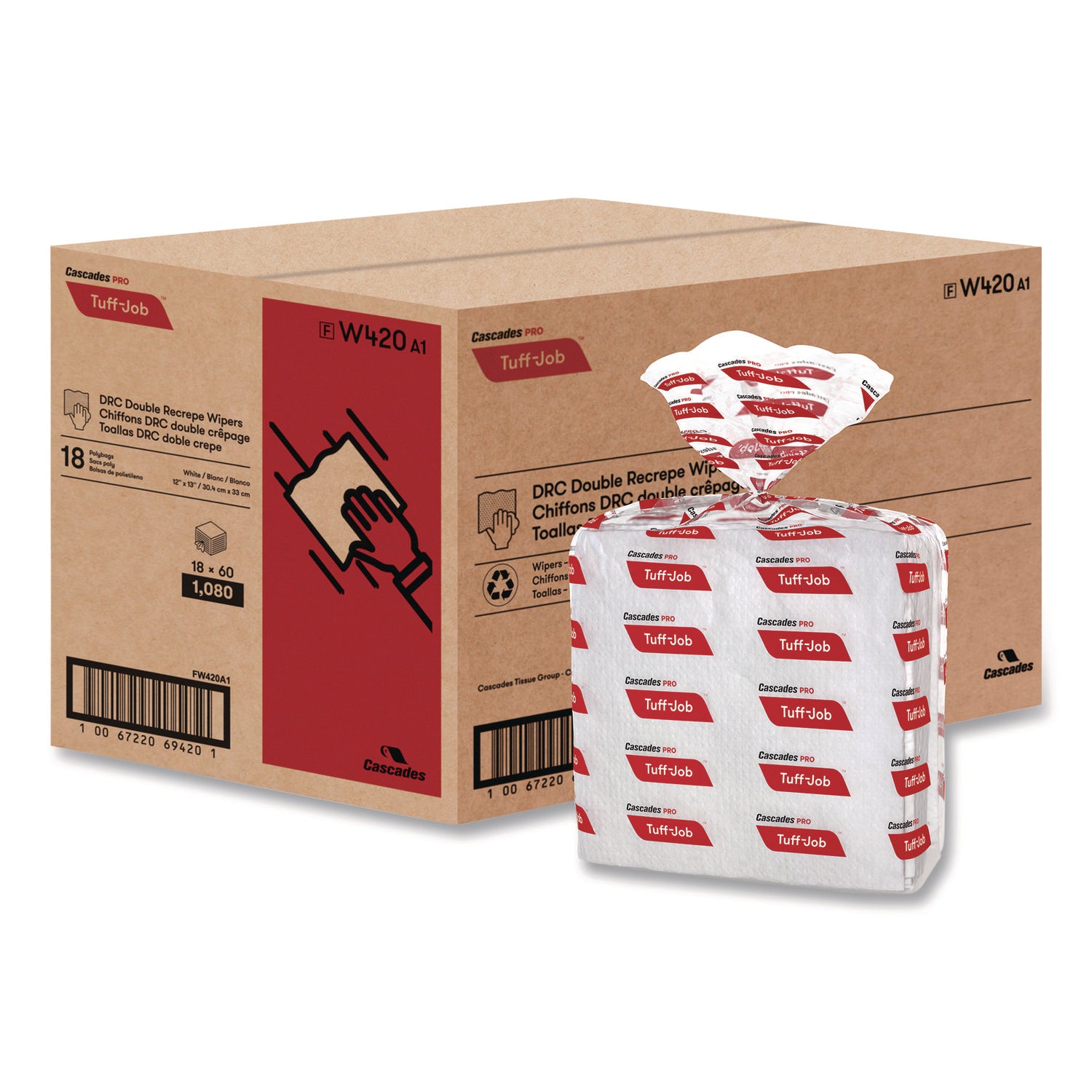 Tuff-Job S400 Drc Wipers, Medium, 12 X 13, White, 60/pack, 18 Pack/carton