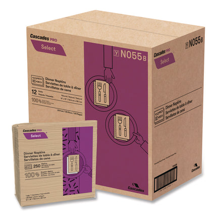 Select Dinner Napkins, 1-Ply, 16 X 15.5, Natural, 250/pack, 12 Packs/carton