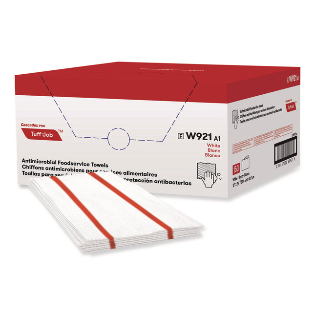 Tuff-Job S900 Antimicrobial Foodservice Towels, 12 x 24, White/Red, 150/Carton