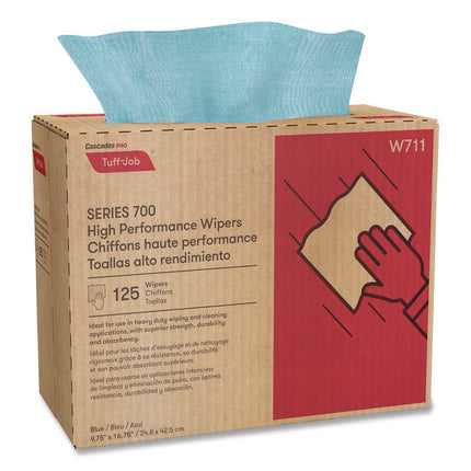 Tuff-Job S700 High Performance Wipers, Blue, 9.75 x 16.75, 125/Box, 6 Boxes/Carton