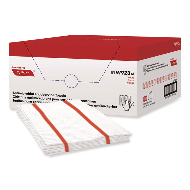 Tuff-Job Guard Antimicrobial Towels, White/red, 12 X 21, 1/4 Fold, 150/carton