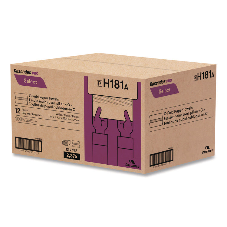 Select Folded Paper Towels, C-Fold Towels, 1-Ply, 3.75 x 10, White, 198 Towels/Pack, 12 Packs/Carton