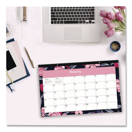 Mimi Pink Desk Pad Calendar, Floral Artwork, 17 x 11, White/Pink/Black Sheets, Black Headband, 12-Month (Jan to Dec): 2025