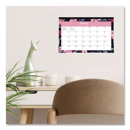 Mimi Pink Desk Pad Calendar, Floral Artwork, 17 x 11, White/Pink/Black Sheets, Black Headband, 12-Month (Jan to Dec): 2025