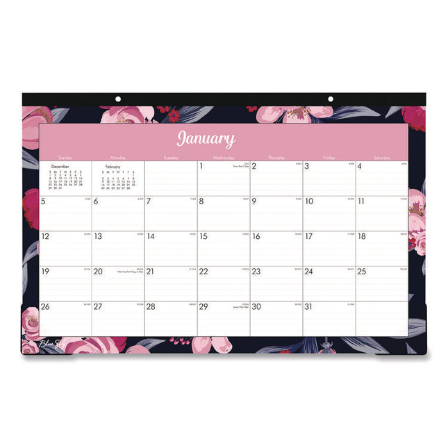 Mimi Pink Desk Pad Calendar, Floral Artwork, 17 x 11, White/Pink/Black Sheets, Black Headband, 12-Month (Jan to Dec): 2025