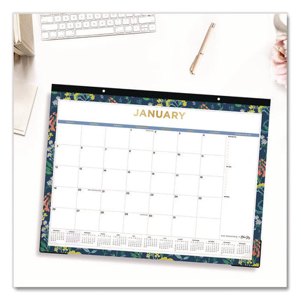 Meadow Blue Desk Pad Calendar, Floral Artwork, 22 x 17, White/Multicolor Sheet, Black Headband, 12-Month (Jan to Dec): 2025