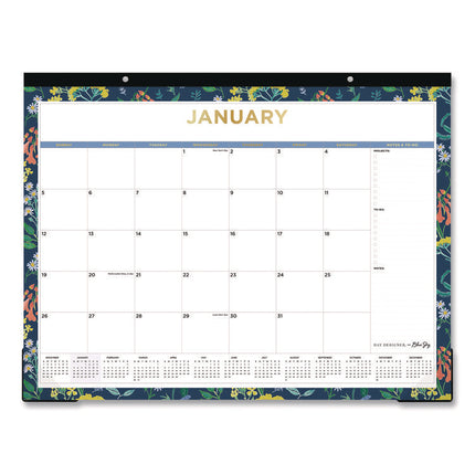 Meadow Blue Desk Pad Calendar, Floral Artwork, 22 x 17, White/Multicolor Sheet, Black Headband, 12-Month (Jan to Dec): 2025
