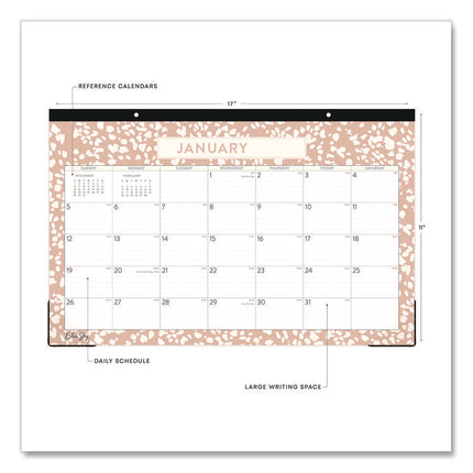 Natalya Desk Pad Calendar, Abstract Artwork, 17 x 11, White/Peach Sheets, Black Headband, 12-Month (Jan to Dec): 2025