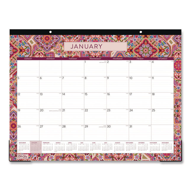 Amalia Desk Pad Calendar, Mandala Artwork, 22 x 17, White/Multicolor Sheets, Black Headband, 12-Month (Jan to Dec): 2025