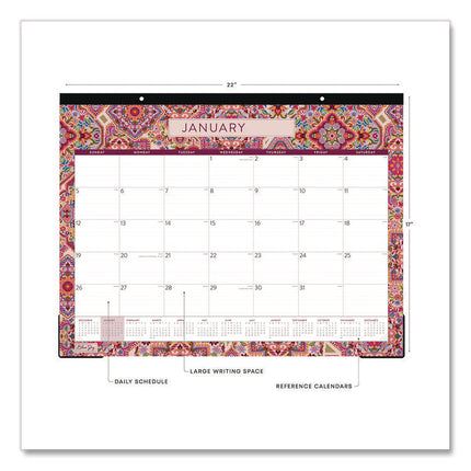 Amalia Desk Pad Calendar, Mandala Artwork, 22 x 17, White/Multicolor Sheets, Black Headband, 12-Month (Jan to Dec): 2025