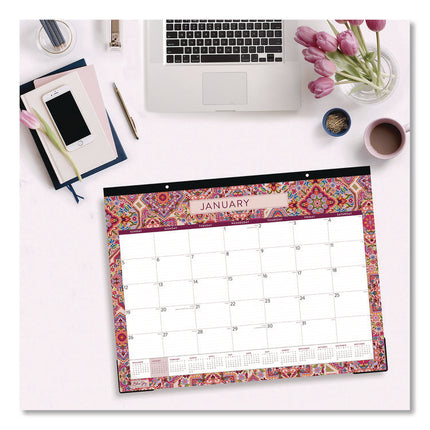Amalia Desk Pad Calendar, Mandala Artwork, 22 x 17, White/Multicolor Sheets, Black Headband, 12-Month (Jan to Dec): 2025