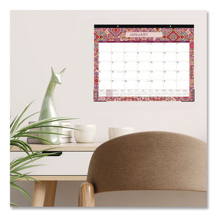 Amalia Desk Pad Calendar, Mandala Artwork, 22 x 17, White/Multicolor Sheets, Black Headband, 12-Month (Jan to Dec): 2025