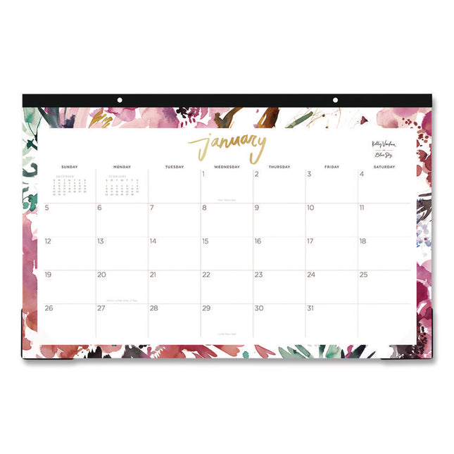 Kelly Ventura Magenta Bloom Desk Pad Calendar, Floral Artwork, 17 x 11, White/Multicolor Sheets, 12-Month (Jan to Dec): 2025