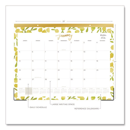 Kelly Ventura Mimosa Desk Pad Calendar, Lemons Artwork, 22 x 17, White/Yellow/Green Sheets, 12-Month (Jan to Dec): 2025