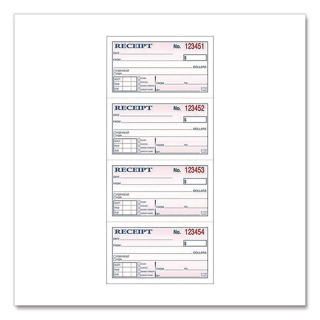 Money/Rent Receipt Book, Two-Part Carbonless, 4.75 x 2.75, 200 Forms Total