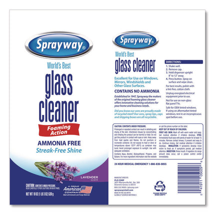 Glass Cleaner, Lavender, 19 oz Aerosol Spray, 6/Carton