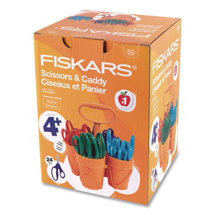 Classpack Scissors Caddy, Pointed Tip, 5" Long, 1.6" Cut Length, Straight Asst Color Handles: Blue/Green/Lt Blue/Red, 24/Set