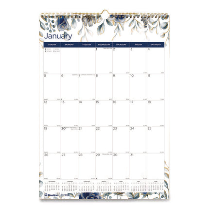 12-Month Colorful Wall Calendar, Floral Artwork, 12 x 17, White Sheets, 12-Month (Jan to Dec): 2025