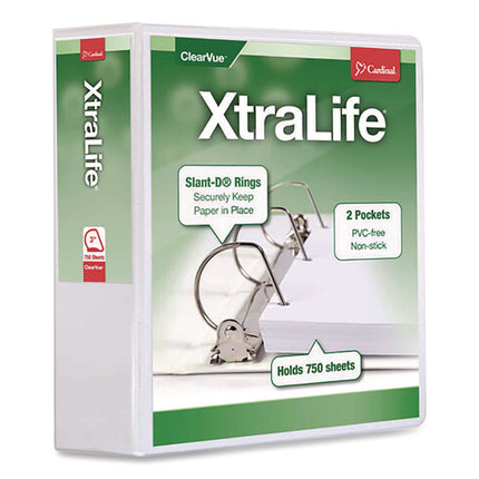 XtraLife ClearVue Non-Stick Slant-D Ring Binder, 3 Rings, 3" Capacity, 11 x 8.5, White
