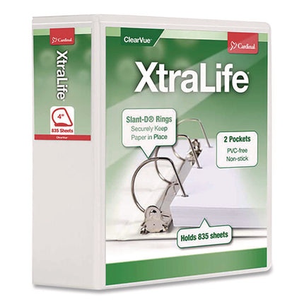 XtraLife ClearVue Non-Stick Slant-D Ring Binder, 3 Rings, 4" Capacity, 11 x 8.5, White