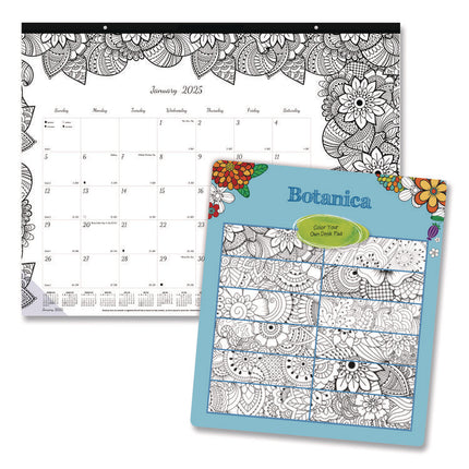Monthly Desk Pad Calendar, DoodlePlan Coloring Pages, 22 x 17, Black Binding, Clear Corners, 12-Month (Jan to Dec): 2025