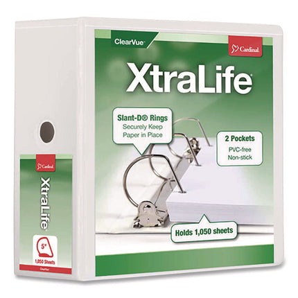 XtraLife ClearVue Non-Stick Slant-D Ring Binder, 3 Rings, 5" Capacity, 11 x 8.5, White