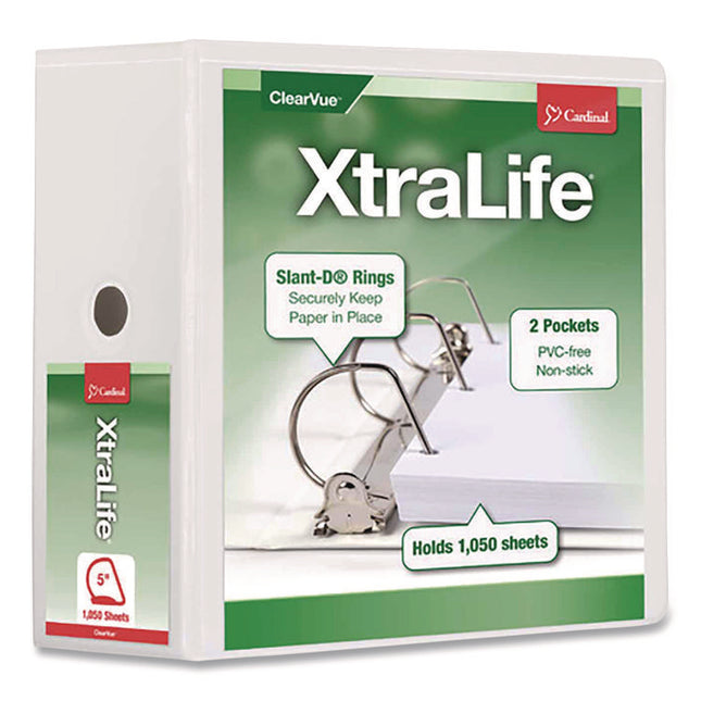 XtraLife ClearVue Non-Stick Slant-D Ring Binder, 3 Rings, 5" Capacity, 11 x 8.5, White