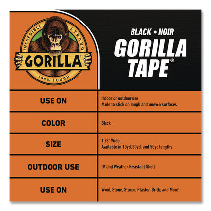 Gorilla Tape, 3" Core, 1.88" x 10 yds, Black