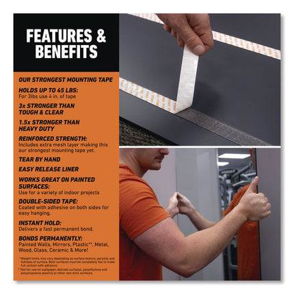 Max Strength Mounting Tape, Permanent, Holds Up to 45 lb (3 lbs per 4 in), 1 x 60, Black