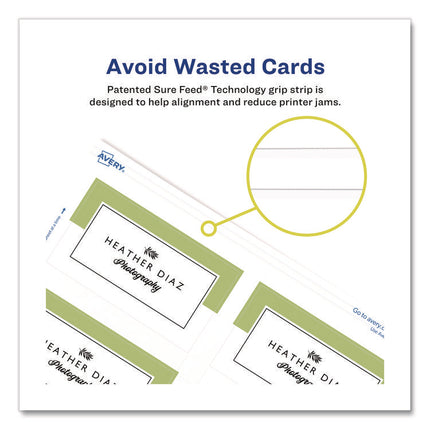 Print to the Edge Business Cards with Sure Feed Technology, 2 x 3.5, White, 160 Cards, 8/Sheet, 20 Sheets/Pack