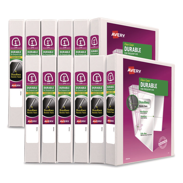 Durable View Binder with DuraHinge and EZD Rings, 3 Rings, 1" Capacity, 11 x 8.5, White, 12/Carton (9301)