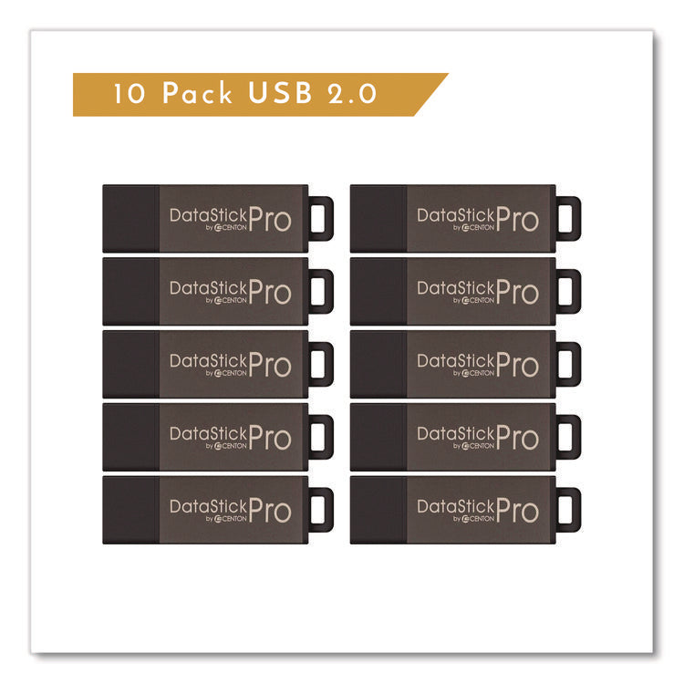 DataStick Pro USB 2.0 Type A Flash Drive, 8 GB, Gray, 10/Pack