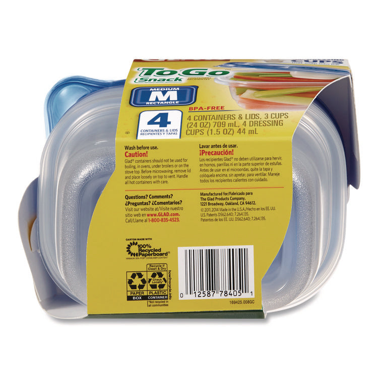 To Go Lunch Containers, 2 Compartments, 32 oz, Plastic, 4/Pack