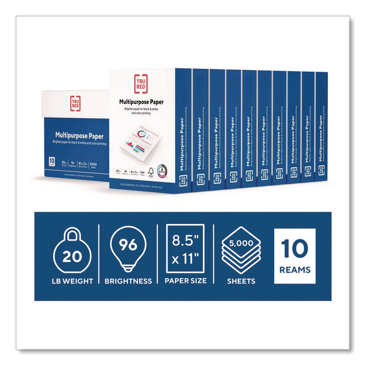 Multipurpose Paper with ColorLok Technology, 96 Bright, 20 lb Bond Weight, 8.5 x 11, White, 500 Sheets/Ream, 10 Reams/Carton