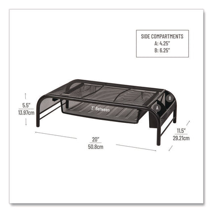Metal Mesh Monitor Stand with Paper Tray, 20" x 11.5" x 5.5", Black, Supports 33 lb, 2/Pack