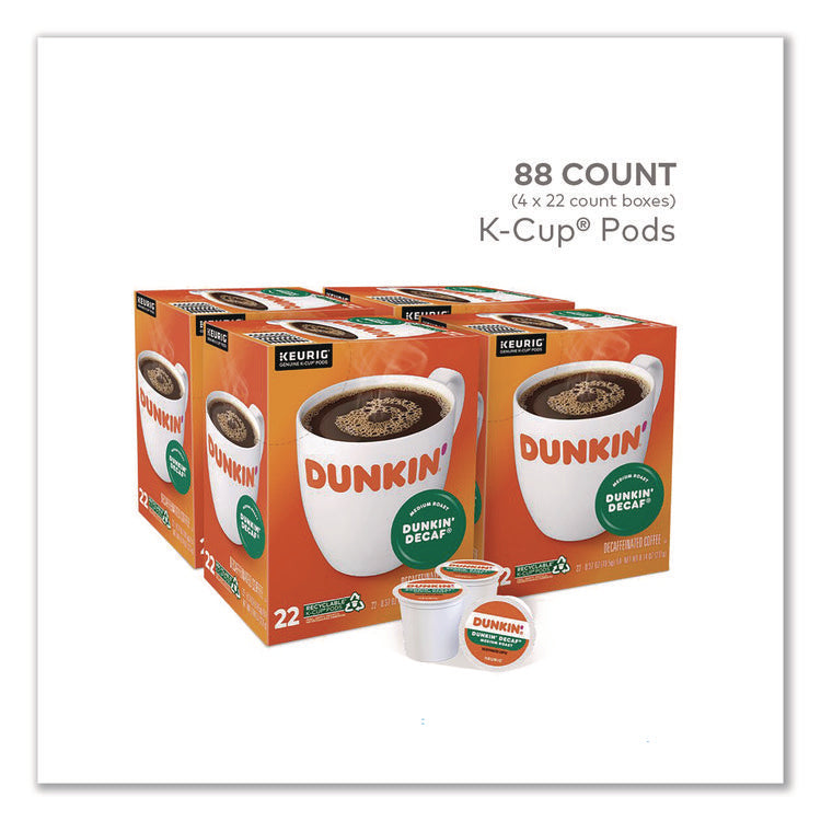 K-Cups, Dunkin' Decaf, 0.37 oz, 22/Box, 4 Boxes/Carton