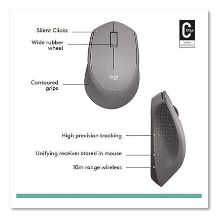 M330 SILENT PLUS MOUSE, 2.4 GHZ FREQUENCY/33 FT WIRELESS RANGE, RIGHT HAND USE, GRAY