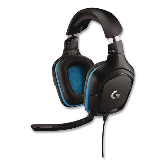 G432 7.1 Surround Sound Wired Gaming Binaural Over The Head Headset, Black/Blue