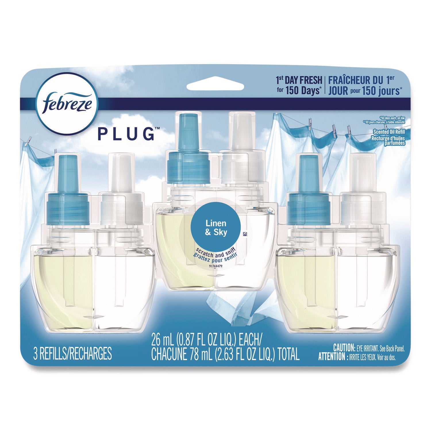 PLUG Air Freshener Refills, Linen and Sky, 0.87 oz, 3/Pack