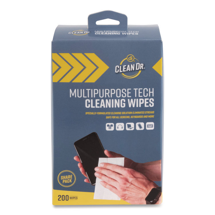 ScreenDr Multipurpose Tech Cleaning Wipes, 10-Ply, 7 x 4, Unscented, White, 200/Pack