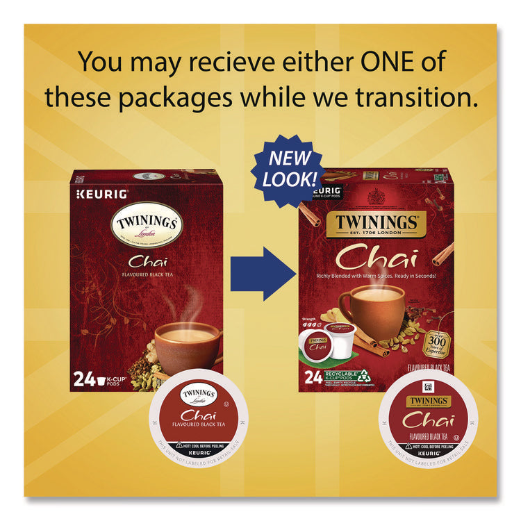 Tea K-Cups, Chai, 0.12 oz, 24/Box