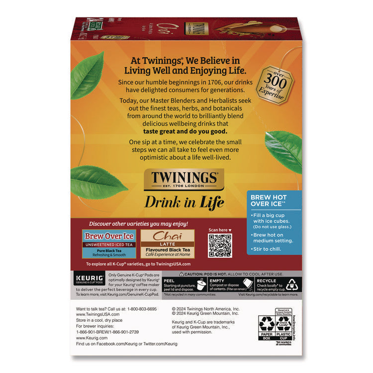 Tea K-Cups, Chai, 0.12 oz, 24/Box
