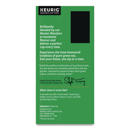 Tea K-Cups, Green Tea, 0.11 oz, 24/Box