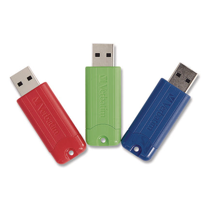 PinStripe USB 3.2 Flash Drive, 16 GB, Blue/Green/Red, 3/Pack